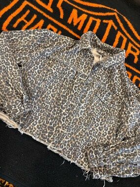 Free People Leopard Print Cropped Jacket in Black and Tan